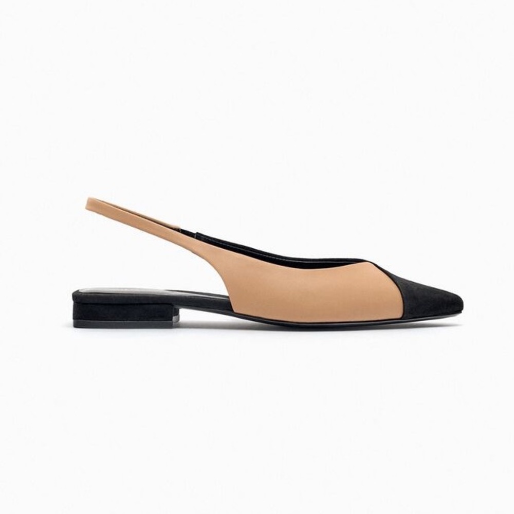 Zara Two-Tone Black and Beige Slingback Mules